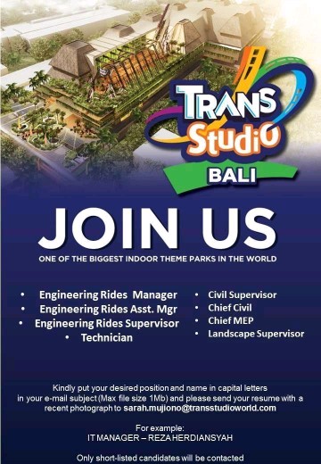 Lowongan kerja Trans Studio Bali bagian 1 2018 Lowongan kerja Trans Studio Bali bagian 1 2018