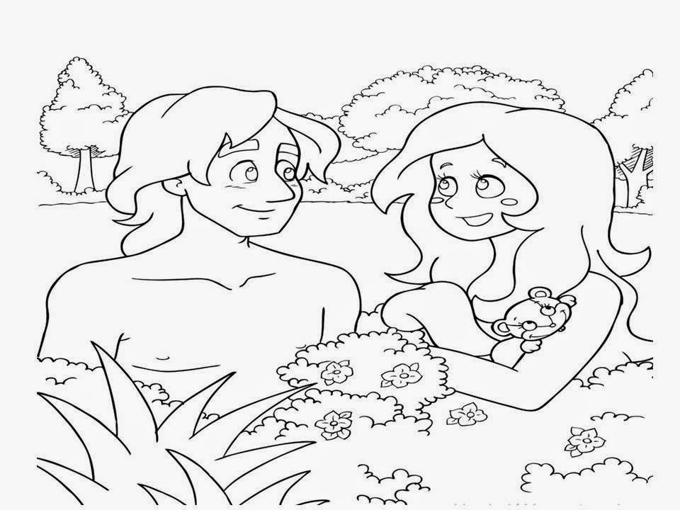 Adão e Eva desenho para colorir