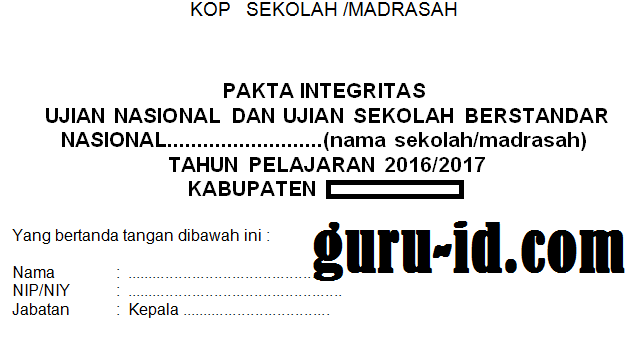 Pakta integritas ujian sekolah 2021