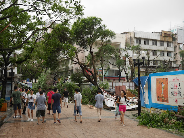 damage from Typhoon Hato at the Lianhua Road Pedestrian Street in Zhuhai, China