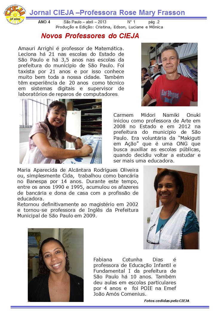 Projeto CIEJA - Professora Rose Mary Frasson: Jornal CIEJA - Edição 1