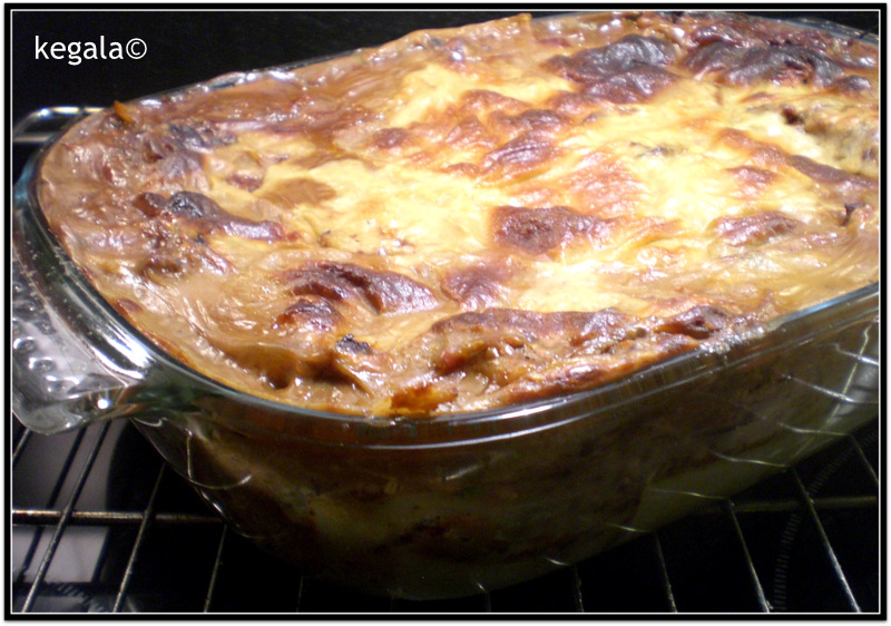Kk = Kegala kocht: Lasagne: Huhn-Oliven mit Auberginen-Béchamel