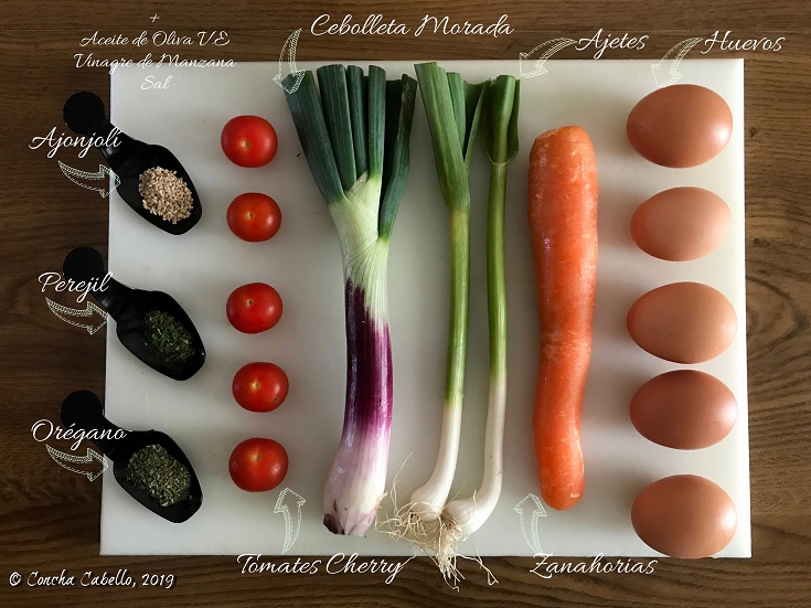 Tortilla de Zanahoria con Cebolleta Morada y Ajetes | Mise en Place tortilla-zanahoria-mise