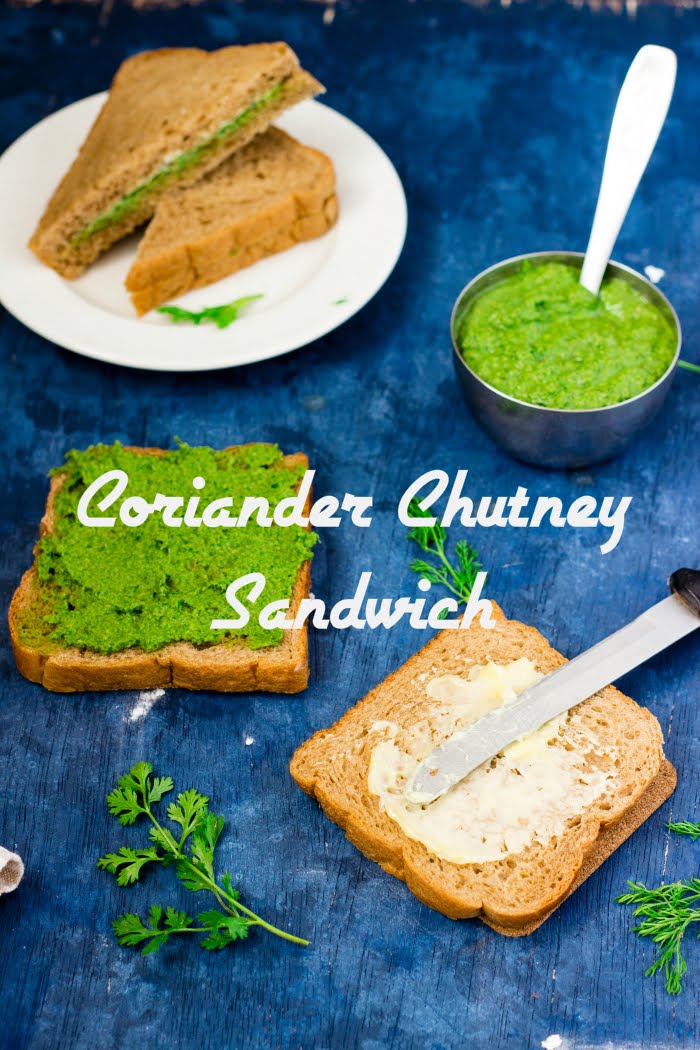 How to make chutney sandwich recipe, coriander chutney recipe, vegan sandwich, easy sandwich recipe