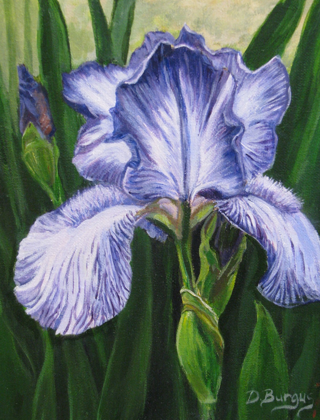 Art Helping Animals: Lavender Blue Iris Acrylic Painting by Della Burgus
