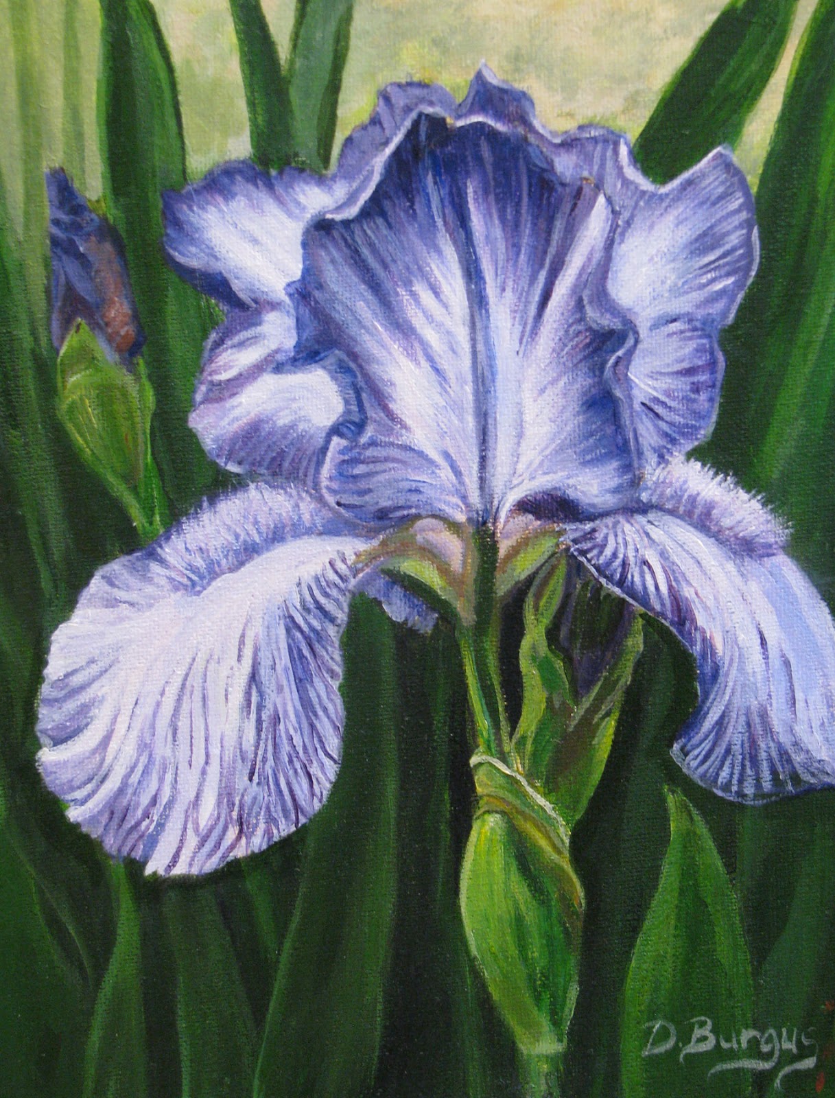 Art Helping Animals Lavender Blue Iris Acrylic Painting by Della Burgus