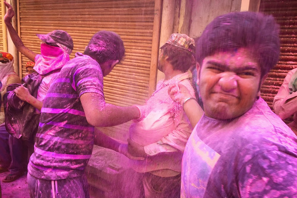 Mathura Holi celebrations procession 2015 Mathura Holi celebrations procession 2015 colors gulal red yellow kids children