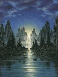 Noć, rijeka, šuma, priroda download besplatne animacije za mobitele