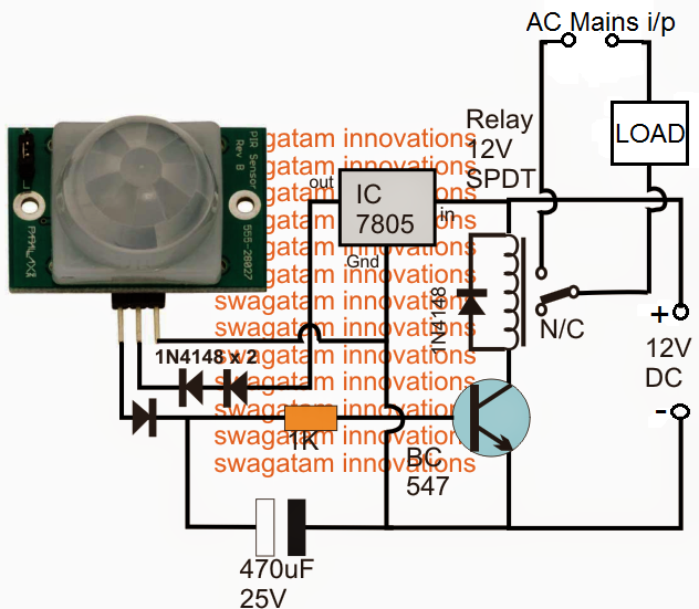 Pir Sensor Relay Circuit Diagram