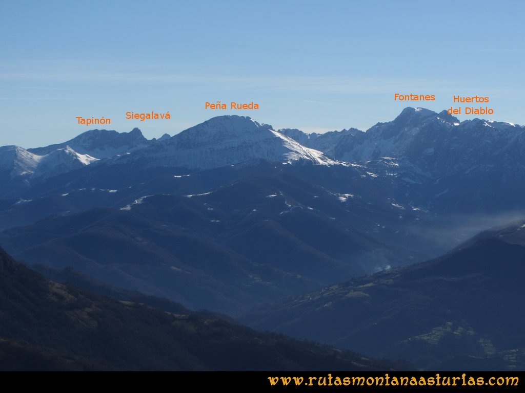 La Airúa Naval: Desde el Airua Naval, vista del Tapinón, Siegalava, Peña Rueda, Fontanes y Huertos del Diablo