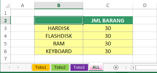 cara menggabungkan Tabel di Excel dengan Consolidate