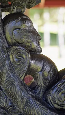 Maori carving at the Waitangi Treaty Grounds in Paihia Bay of Islands New Zealand