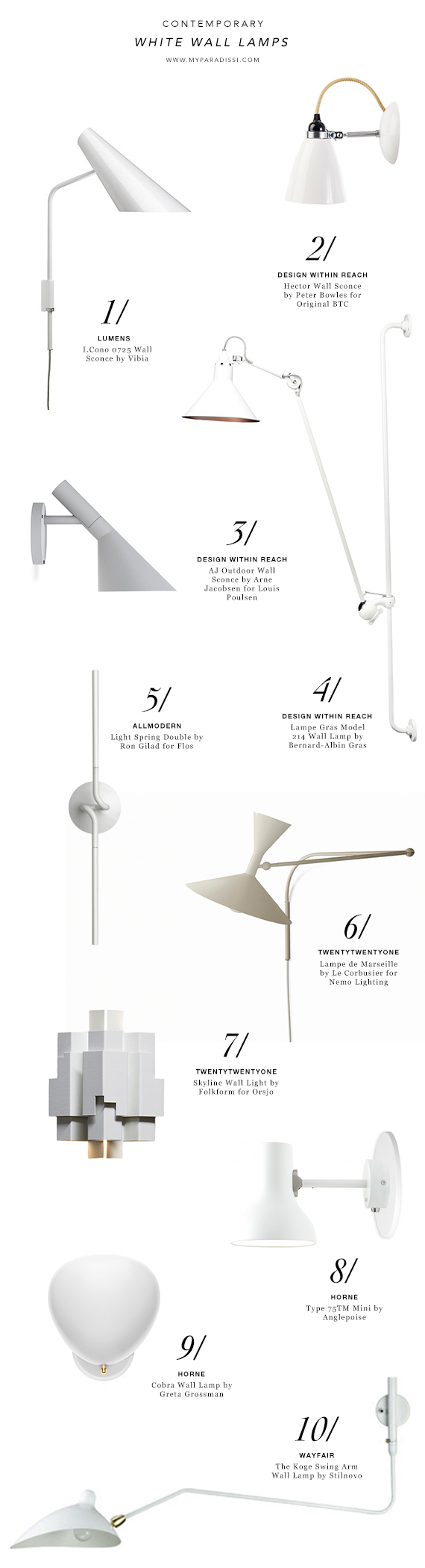 10 best contemporary and modern white wall lamps shopping picks by My Paradissi