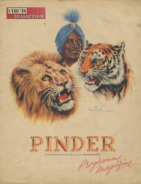 dresseur tigre et lion en couverture du programme du Cirque Pinder