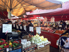 Stalls on the Porta Palazzo market in Turin, where Francesco Cirio worked from the age of 14