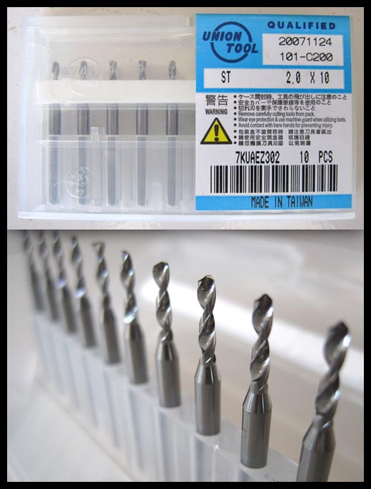2nd MACHINE PCB drill bits, ST 2.0x10, Union Tool, japan