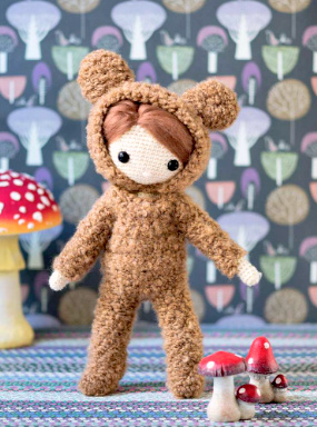 Crochet pattern amigurumi doll girl in bear onesy