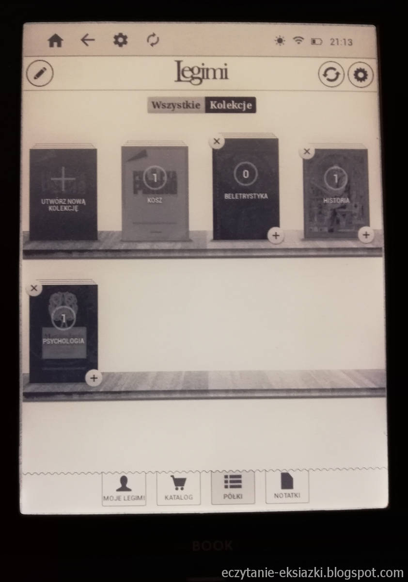 InkBOOK LUMOS – widok listy e-booków dodanych do półki w aplikacji Legimi ebooks
