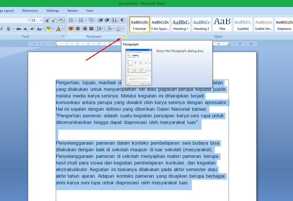 contoh: membuat spasi paragraf di Microsoft Word
