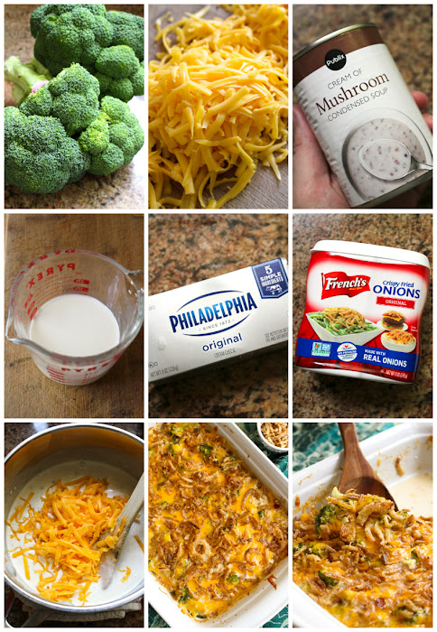 This Broccoli Cheddar Casserole is made with tender broccoli, a creamy cheddar cheese sauce, and french fried onions. It will be the hit of your next holiday dinner! #sidedishrecipes #broccoli #broccolicasserole