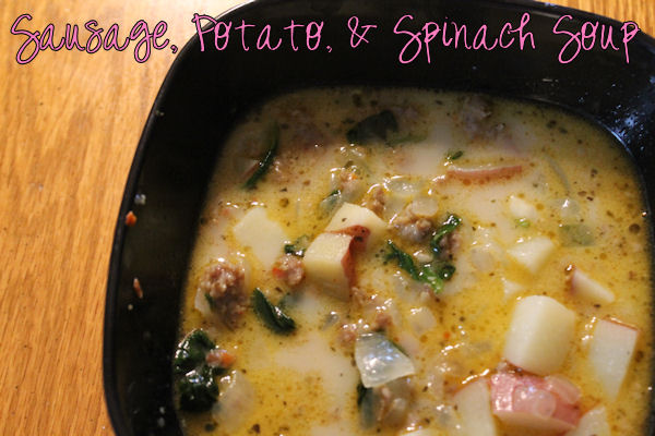 Fantastical Sharing of Recipes: Sausage, Potato, and Spinach Soup