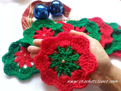 Flor Navideña en crochet, paso a paso