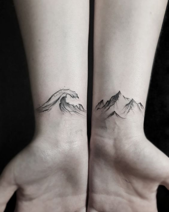 Lovely Wrist Wave & Mountain Tattoos For Girls