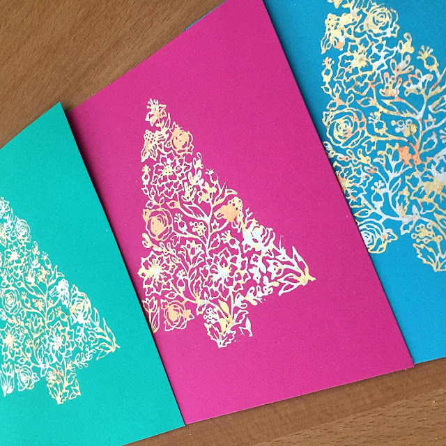 Finished gilded card fronts. Stamp is Botanical Tree by Power Poppy. Finished gilded card fronts. Stamp is Botanical Tree by Power Poppy.