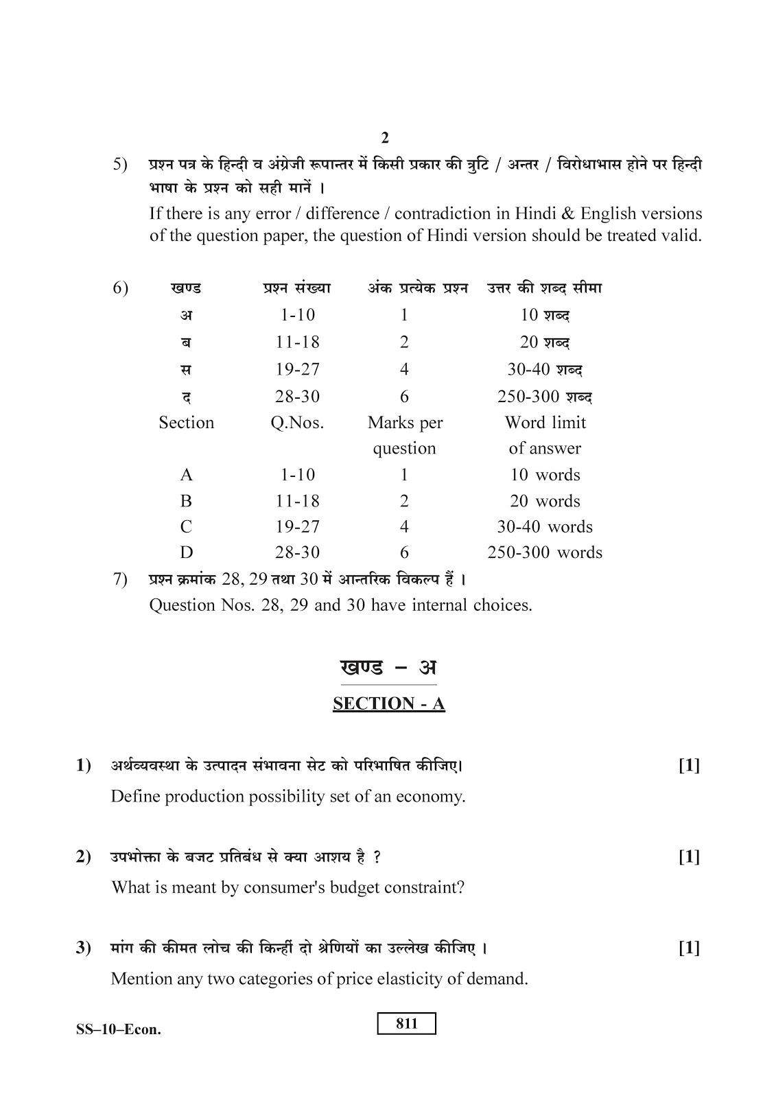 Rajasthan board 2017 class 12th Economics question paper RBSE class 12th 2017 Economics question paper