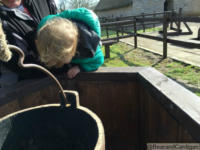 toddler looking into well