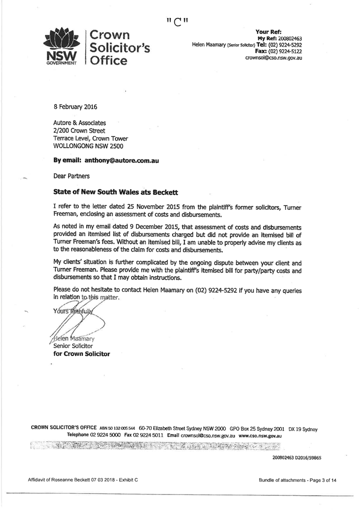 Sworn affidavit of Roseanne Beckett, 7 March 2018