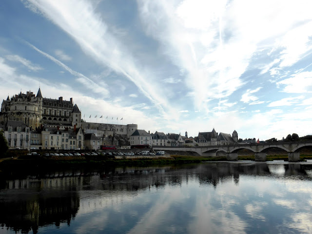 view of the chateau at Amboise  from over the Loire river