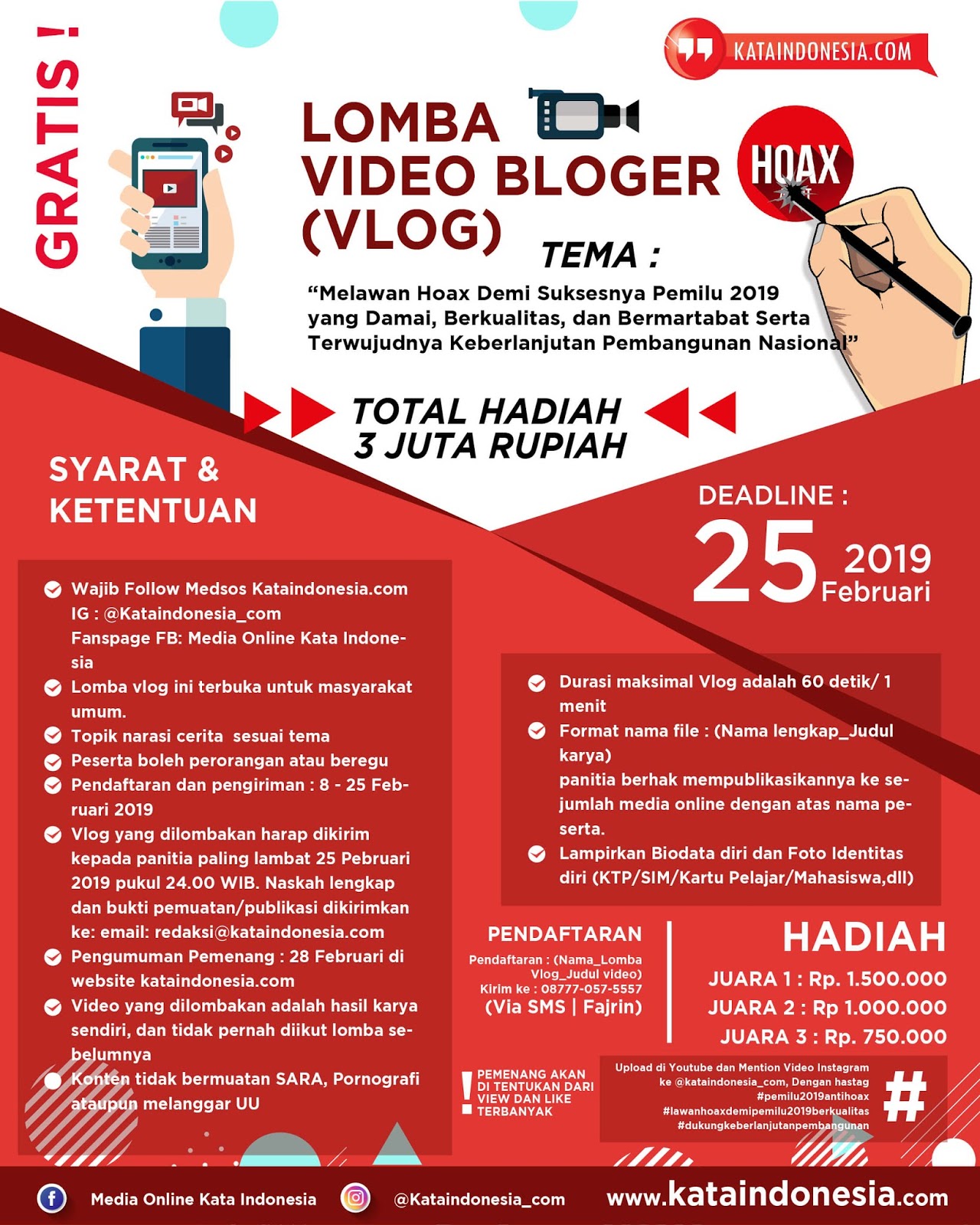 Lomba Video Bloger (Vlog) 2019 Umum Gratis Lomba Video Bloger (Vlog) 2019 Umum Gratis