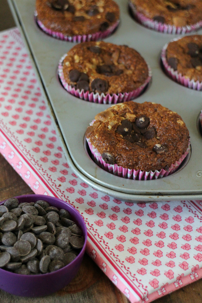 Muffins de avena, yogur y plátano con 2 chocolates Cook the cake