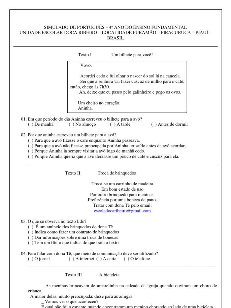 prova de portugues 9 ano interpretação de texto com gabarito - wood