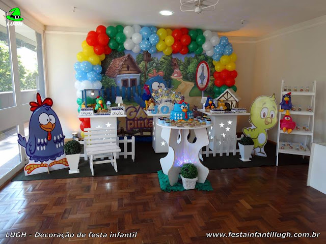 Tema Galinha Pintadinha - Decoração provençal simples Decoração provençal da Galinha Pintadinha para festa de aniversário infantil - mesa decorada na Barra - Rj