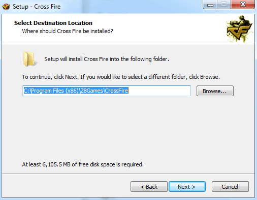 إختيار مكان تثبيت لعبة كروس فاير على القرص الصلب 