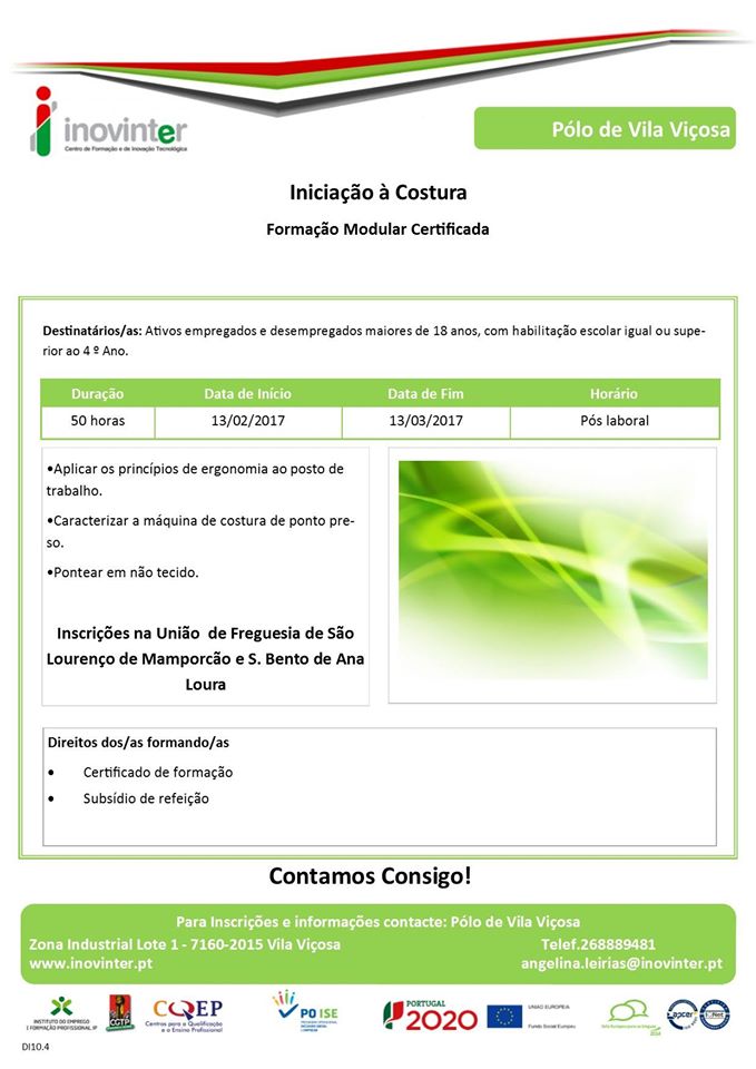 curso gratis de costura em Estremoz