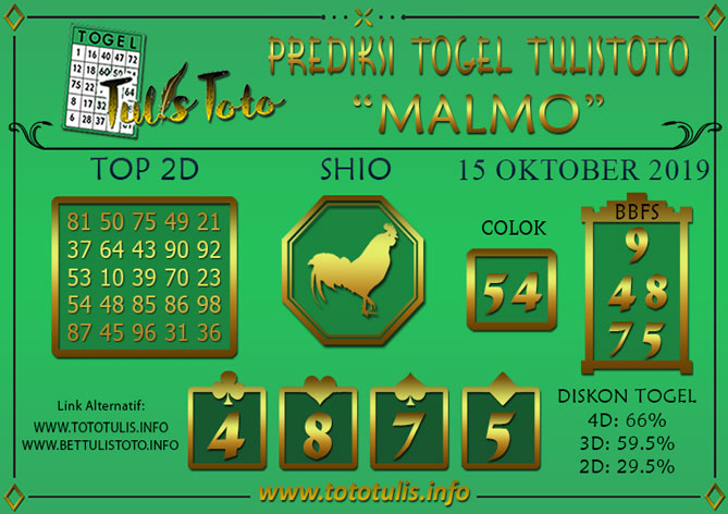Prediksi Togel MALMO TULISTOTO 15 OKTOBER 2019