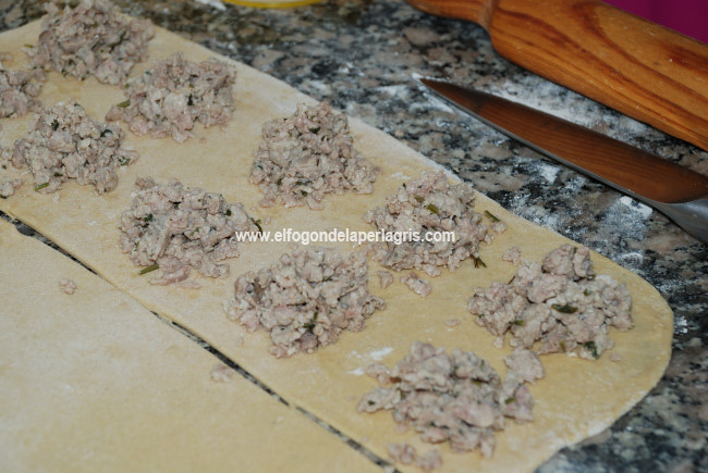 Poner relleno de carne para raviolis Poner relleno de carne para raviolis