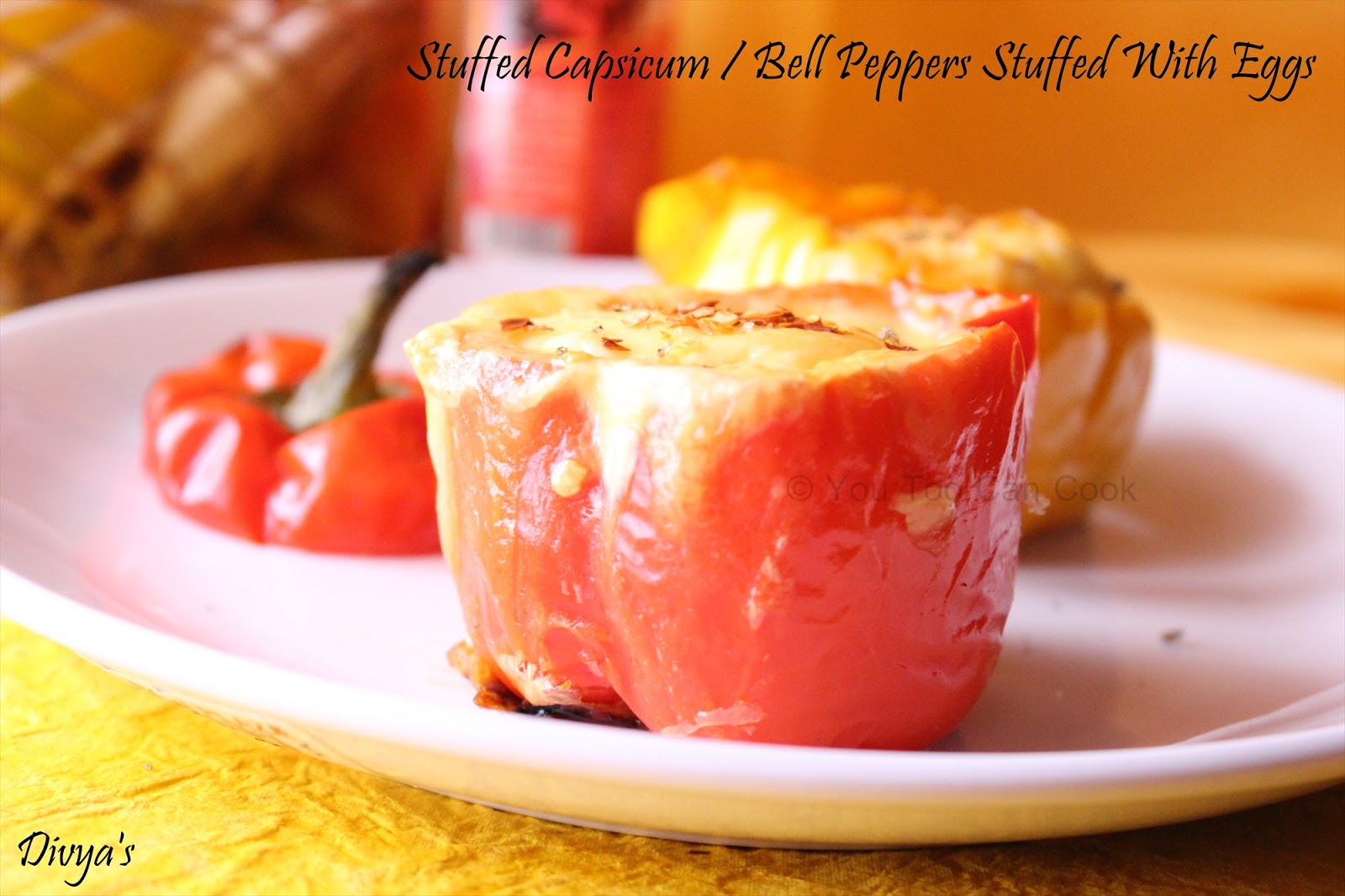 Stuffed Capsicum / Bell Peppers Stuffed With Eggs Pressure Cooker