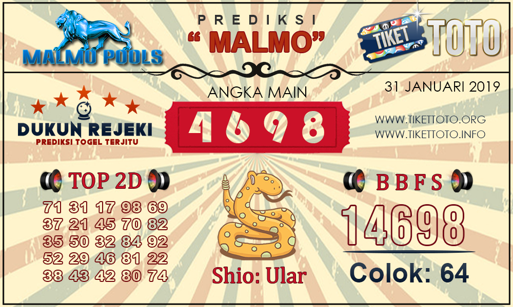 Prediksi Togel MALMO TIKETTOTO 31 JANUARI 2019