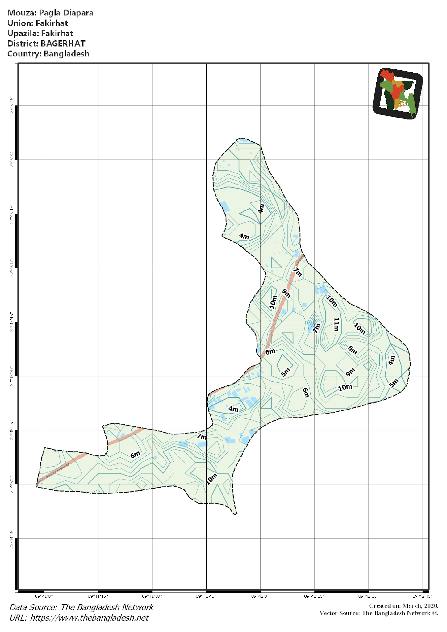 Map of Pagla Diapara Mouza of Fakirhat Upazila, BAGERHAT Map of Pagla Diapara Mouza of Fakirhat Upazila, BAGERHAT, Bangladesh.