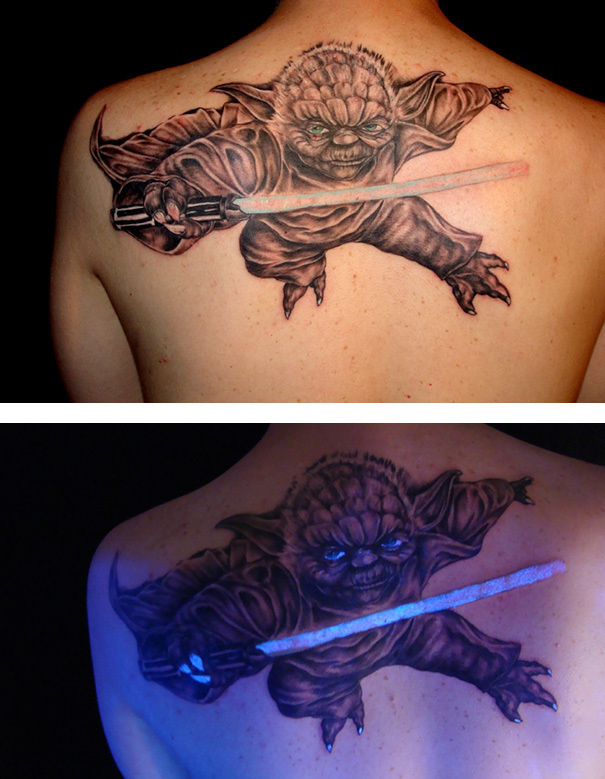#19. Yoda from Star Wars. - 30 Glow-In-The-Dark Tattoos That’ll Make You Turn Out The Lights. #19. Yoda from Star Wars. - 30 Glow-In-The-Dark Tattoos That’ll Make You Turn Out The Lights.