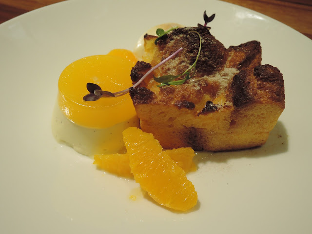 brioche pudding; panna cotta and ice cream brioche pudding; panna cotta and ice cream