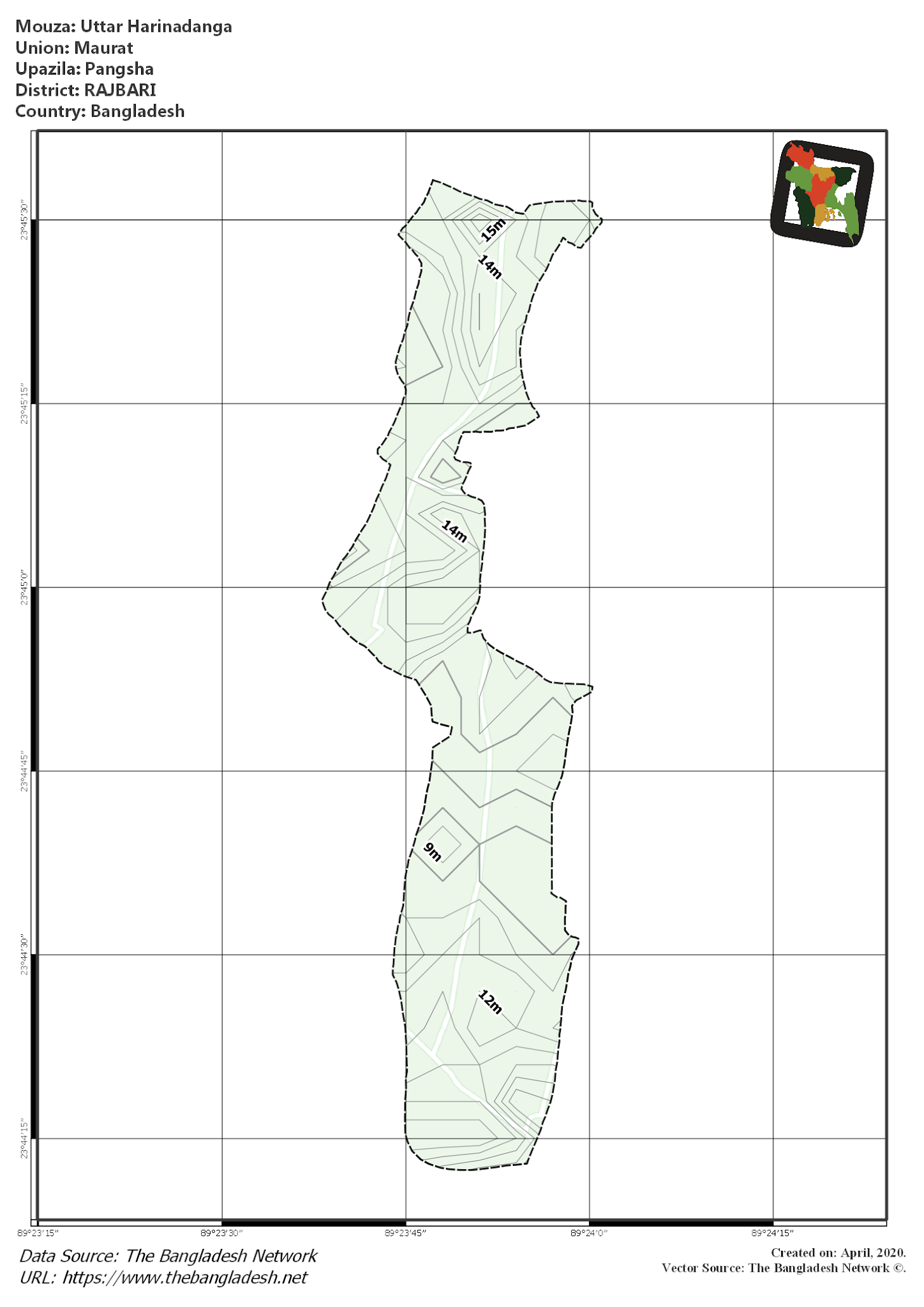 Map of Uttar Harinadanga Mouza of Pangsha Upazila, RAJBARI, Bangladesh.