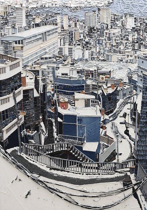 After the Snow Korean Denim Artist Choi So young urban landscape Busan second hand denim creative painting