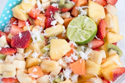 TROPICAL FRUIT SALAD WITH HONEY LIME DRESSING