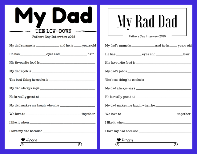 Fathers Day Printable  Fathers day questionnaire, Father's day