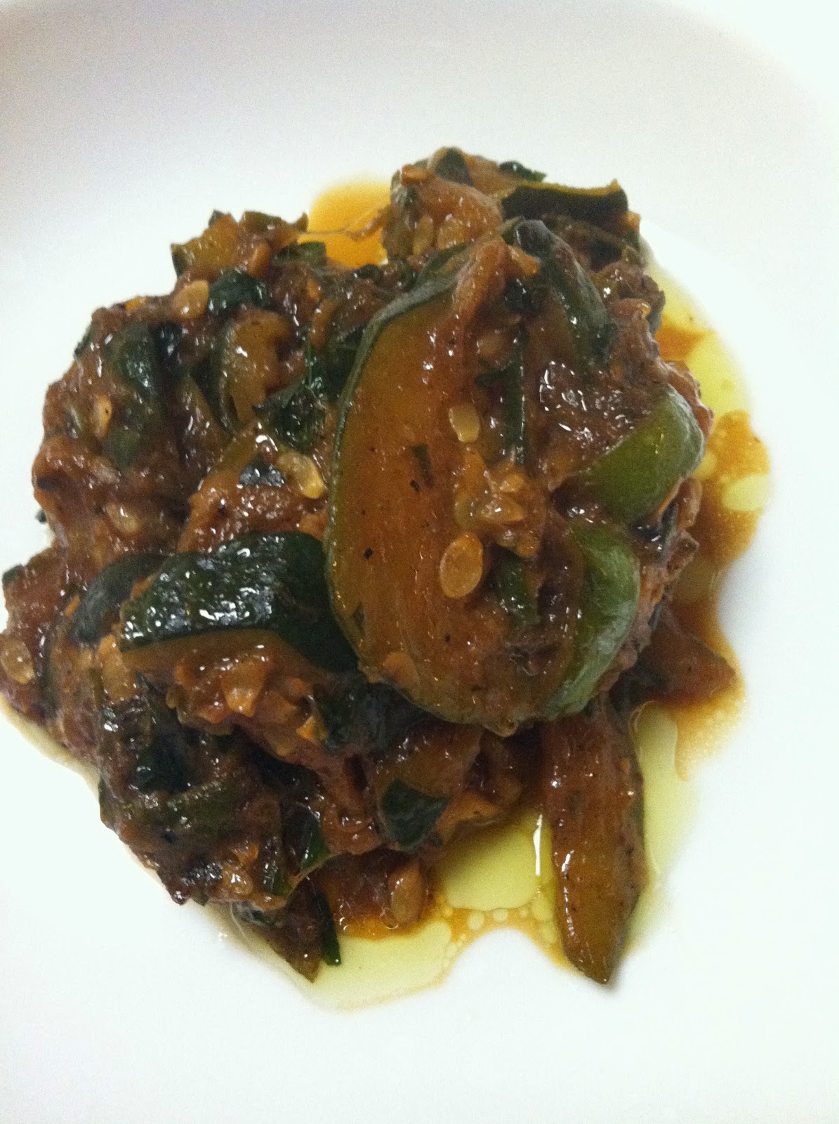 Stewed Zucchini with Garlic, Basil and Mint
